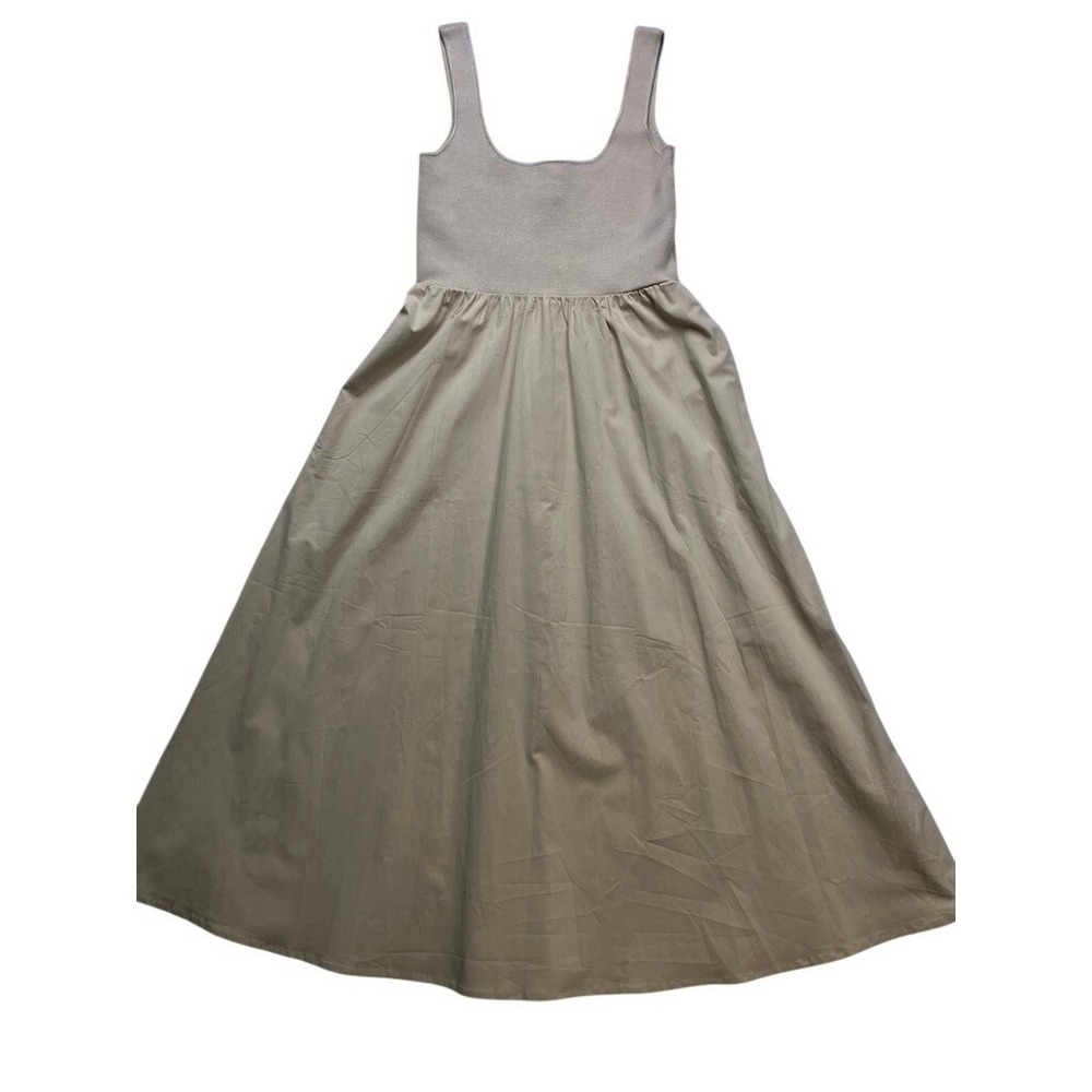 All Row Midi Dress Womens Medium Tan New Ribbed Knit Mixed Media Sleeveless‎